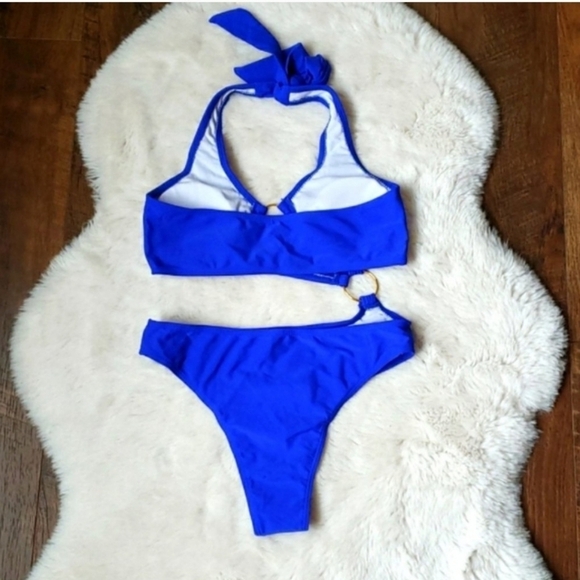 New Royal Blue Cut Out Ring Details One piece Swimsuit Size S - Picture 6 of 6